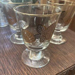 Vintage Libbey Champagne / Sherbet Glasses, Gold Leaves /foliage Set of 3