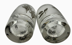 Vintage Libbey Frosted Silver Foliage Oak Leaf Highball Glasses Set of 2 Silver