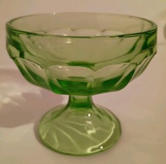 Vintage Misc 5 Green Depression Uranium Glass Stem Ware Glasses *Minor Fleabites