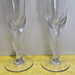 2 Igor Carl Faberge Kissing Doves Champagne Flutes Frosted Glasses France Set