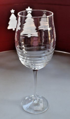 1 ~ Burgundy Wine Glass Clear Ribbed 9 3/4” Extra Large Bowl Horizontal Ribbing