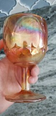 Vintage Amber Peach Gold Carnival Heavy Glass Stars Goblet Luster Drinking Cup
