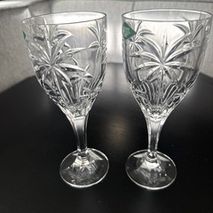 NEW Set Of 2 Godinger Shannon Palm South Beach Crystal Water Wine Glasses 8 Inch