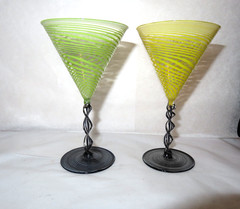 Art Deco Blown Glass Swirl Twist Stem Cocktail Cordial Bimini Vienna Werkstatte