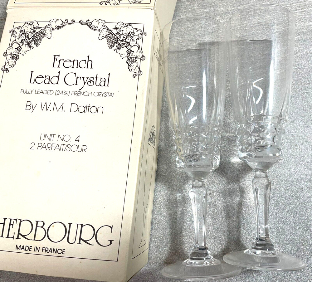 2 TWO French Parfait – Sour Goblets 24% Lead Crystal No. 4 W M Dalton 5 3/4″