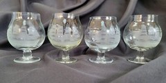4 Toscany Clipper Brandy Glasses Set 4.25” Etched Frosted Nautical Sailing Ship