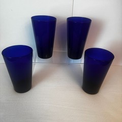 MCM Vtg Libbey Deep Colbalt Blue 6″ Tumblers 16 oz Drinking Glasses Set 4