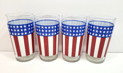 Vintage Indiana Glass Old Glory Glass Tumblers Set Of 4 Stars Stripes USA 250th