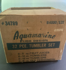 Vtg Anchor Hocking Aquamarine Lido MCM Crinkle Glasses Complete Set of 32 (8 Ea)