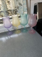 FOUR LIBBEY FROSTED PASTEL Z STEM 9 OZ NOVELTY COCKTAIL 7.75″ GLASSES