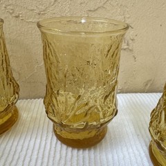 VTG Set Of 7 Anchor Hocking Rain Flower Amber Flat Tumbler Juice Glasses 6 Oz.