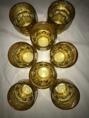Set of 8 GEORGIAN HONEYCOMB Yellow GOLD Amber 8oz ROCKS GLASS Tumbler GOBLET 4″T