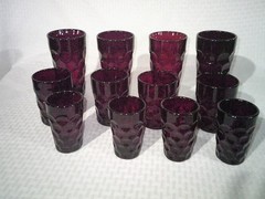 12 Vintage Imperial Glass Provincial Red ‘Thumbprint’ Glasses 10oz, 6oz, 2 oz