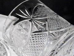 Vintage Lead Crystal Clear Biscuit Cookie Jar Container Chardoney Pattern Poland