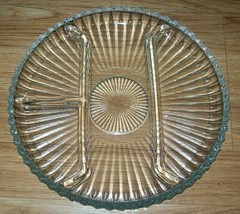 Round Crystal 10″ Divided 4 Section Glass Relish Plate or Serving Tray