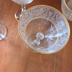 4 Glastonbury-Lotus Brocade Etched Gold Trim Champagne Saucer Glass L31 Unused