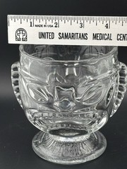 Vintage Indiana Glass Hawaiian Tiki Double Sided Happy/Sad Clear Glass Goblet