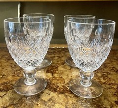 Galway O’MALLEY Clear Cut Crystal 5″ RED WINE GLASSES Cross Hatch Dots SET OF 4