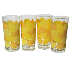 VTG Libbey Lemon Yellow Glass Tumblers Set of 4 Large 16oz Iced Tea Glasses 6.5″