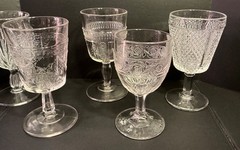 Lot of FIVE EAPG (Early American Pattern Glass) Goblets 19th-20th Century