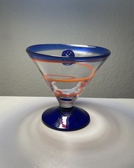 KOSTA BODA Glass Handblown Martini Margarita Royal Caribbean Blue orange Swirl