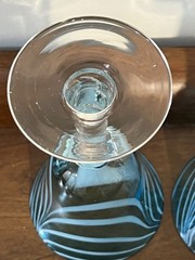 Hand Blown Glass Wine Water Goblets Blue Teal White Swirl Pattern Set of 2