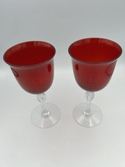 Vintage Brilliant Ruby Red Morgantown Claret Wine Goblet Glass 7” Set Of 2