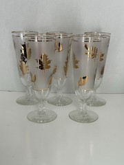 Vintage MCM Libbey Golden Foliage Pilsner Glasses – Gold Leaf – Set of 6- 12oz