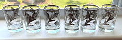 6 Shot Glasses Hummingbird & Flowers Sterling Silver Overlay-Peruvian Art/Crafts