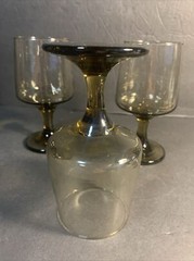 Set (3) Vintage Libbey, Tawny Accent Barware Wine Glasses 6oz 5 7/8”