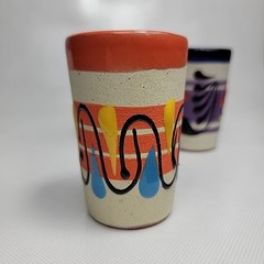 4 Talavera Mexican Pottery Big Double Shot Glasses Party Time 2oz