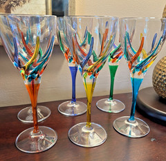 MURANO Wine Glasses Rainbow Swirl Pattern 8-1/8” Tall, Set of 6 CC ZECC 10 oz ea