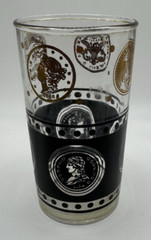 Set Of 3 Gold Coin and Black Glass Tumblers MCM Continental Can Company 4.5” H