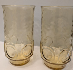 Anchor Hocking Heritage Hill 1970s Honey Gold Glass Tumblers Set Of 4 12oz 5″ H