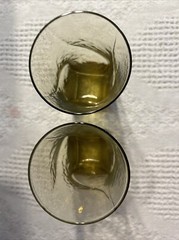 Vintage Set Of 2 Hazel Atlas Pebble Stone Gold Square Glass Tumblers