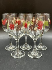Vtg Libbey Autumn Fall Leaves Water Wine Goblet Glasses 16oz Set 5 Thanksgiving