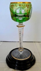 MOSER Rare Crystal Wine Glass Perfect Etched Notched Gold Gilded 1915 Era