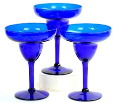 Pier 1 Cobalt Blue Glass Plain Bowl 3 Piece 6 Oz 6 1/8″ Margarita Glasses 1990s-