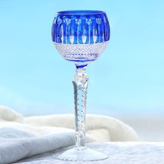 Bohemian Style Sunshine Cut Crystal Hoock Wine Goblets VERY RARE PAIR