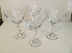 Set of 4 Vintage Libbey Bent Z Stem Glasses Martini Cocktail Clear Barware 1980s