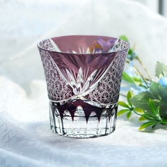 Purple Edo Kiriko Crystal Bohemian Hand Cut Cased Whiskey Glass 220ml/8oz 1pc