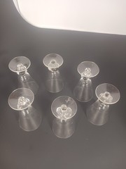 Set Of 6 Clear Glass Vintage Stemmed Lobed Classic Juice About 4″ Tall