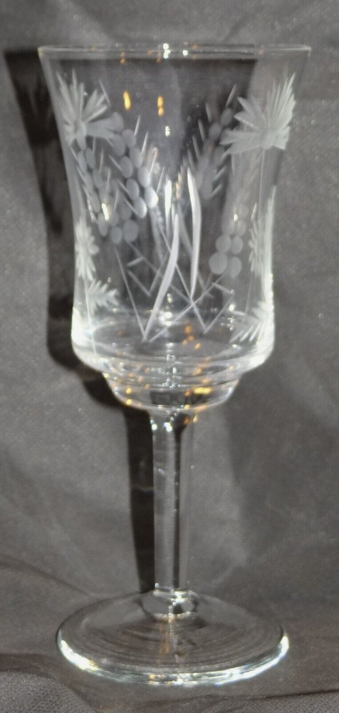Wine Glass Etched Wheat Wild Flower Clear Drinking Glass Wine Glass Cordial