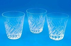3 Rare Waterford Wat77 4″ Old Fashioned Whiskey Glasses Clear Diagonal Fan Cuts