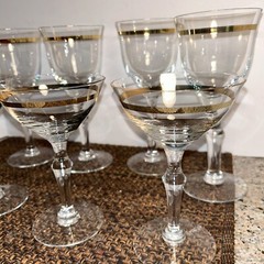 VTG MCM Gold Rimmed Cocktail Glasses 8 4 8” & 4 6” Barware
