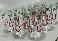 Vintage Lucky Horseshoe Shamrock Glasses Set of 12 Mid Century Barware Irish