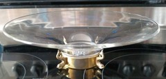 Vtg.Clear Glass Nautical Etched Intaglio Clipper Ship W/ 4 Legged Brass Stand