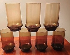 Libbey Tawny Accent Tumblers Set Vintage Smoke Brown Retro Glassware Lot Of 7
