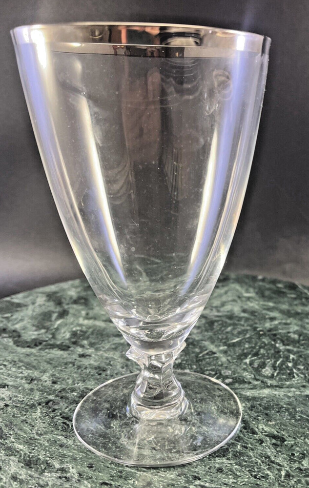 Fostoria Wedding Ring Platinum Trim Iced Tea Glass 6 1/8″ Tall