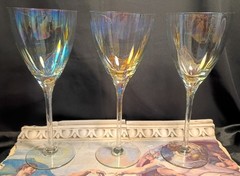 3 Tall Long Stem Iridescent Contemporary Crystal Wine Glasses Set